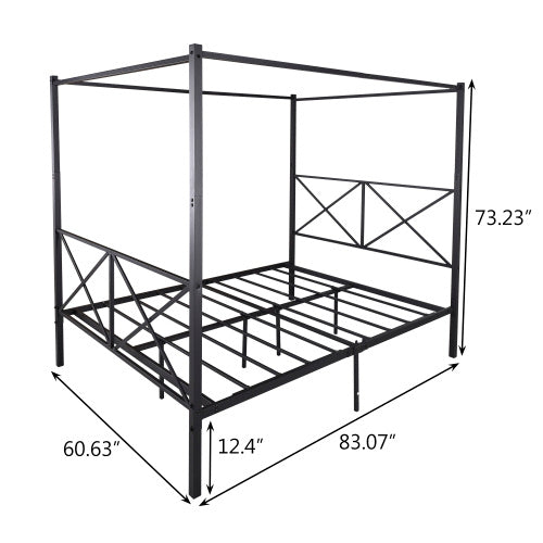 Metal Canopy Bed Frame, Platform Bed Frame Queen With X Shaped Frame Queen Black