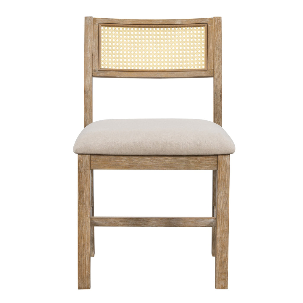 TREXM 6-piece Retro Farmhouse Style Dining Set, Rectangular Table And 4 Upholstered Chairs With Ratt