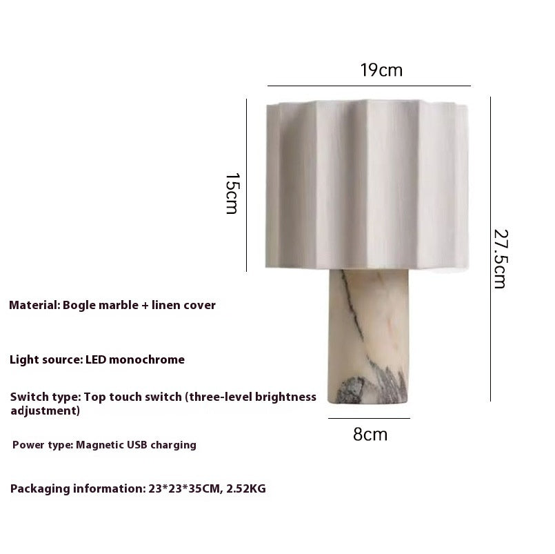 Modern Minimalist Marble Creative Pleated Cloth Cover Decorative Table Lamp