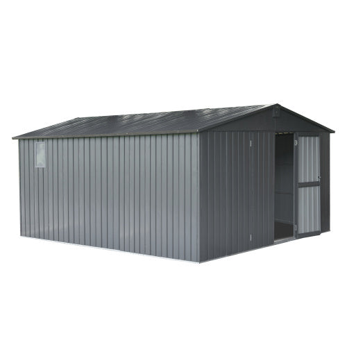 Storage Shed 11 X 12.5 With Galvanized Steel Frame  Windows, Outdoor Garden Shed Metal Utility Tool Storage Room With Lockable Door For Patio Dark Gray