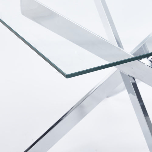 Golden Dining Table With Cross Metal Leg And Glass,Modern Space Saving Kitchen Table For Living Room,120x120x75cm Square Glass