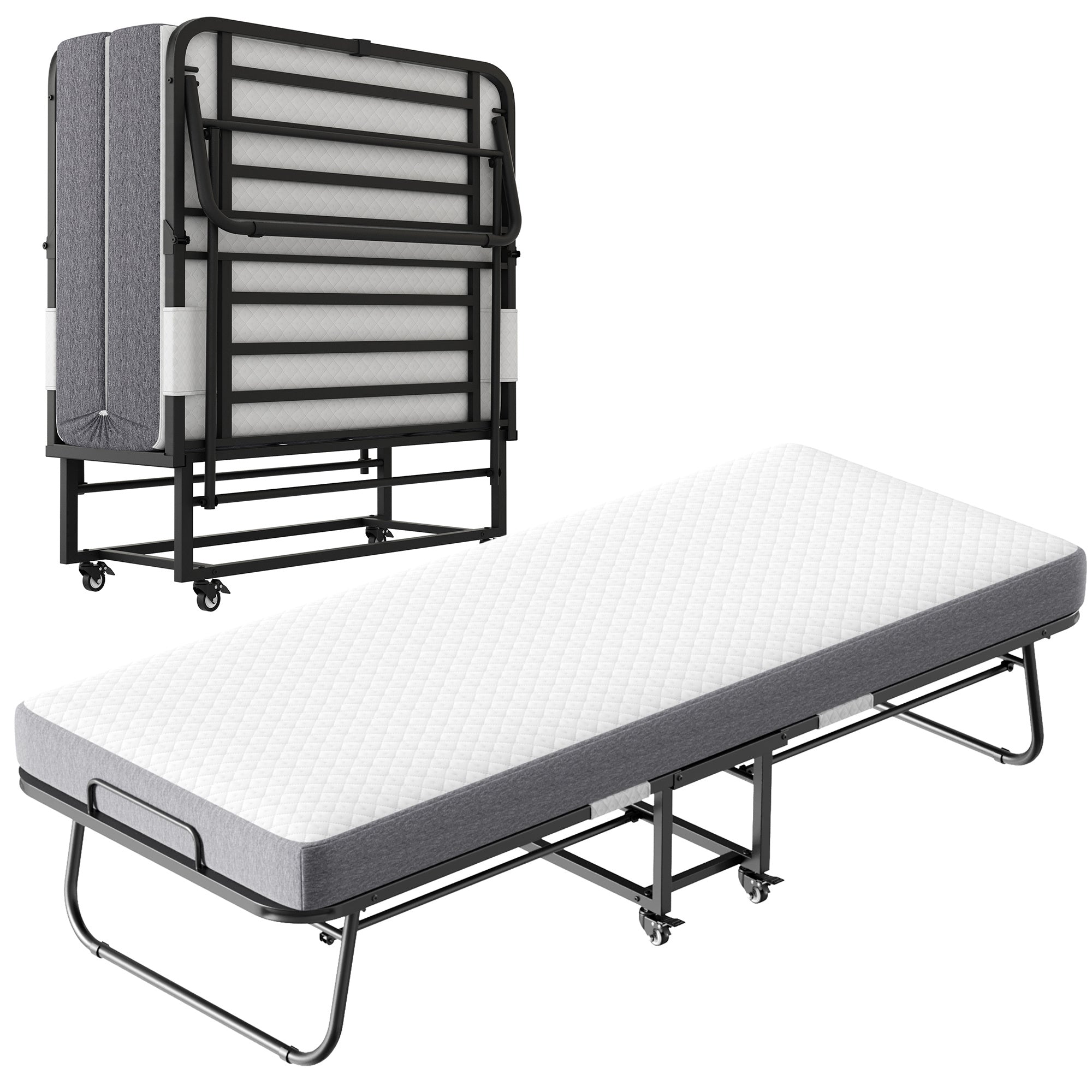 Folding Bed With Mattress  Foam Mattress All Steel Pipe Frame