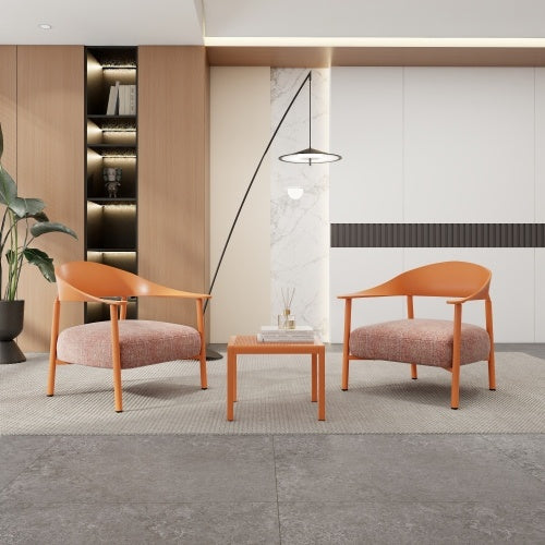 Modern 2 Piece Accent Chair Set With Coffee Table  Apricot Brown PP  Steel Frame Sofa Set, Soft Cushioned Seating For Living Room, Lounge, Balcony