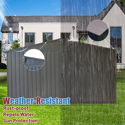 Storage Shed 11 X 12.5 With Galvanized Steel Frame  Windows, Outdoor Garden Shed Metal Utility Tool Storage Room With Lockable Door For Patio Dark Gray