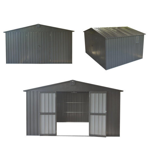 Storage Shed 11 X 12.5 With Galvanized Steel Frame  Windows, Outdoor Garden Shed Metal Utility Tool Storage Room With Lockable Door For Patio Dark Gray