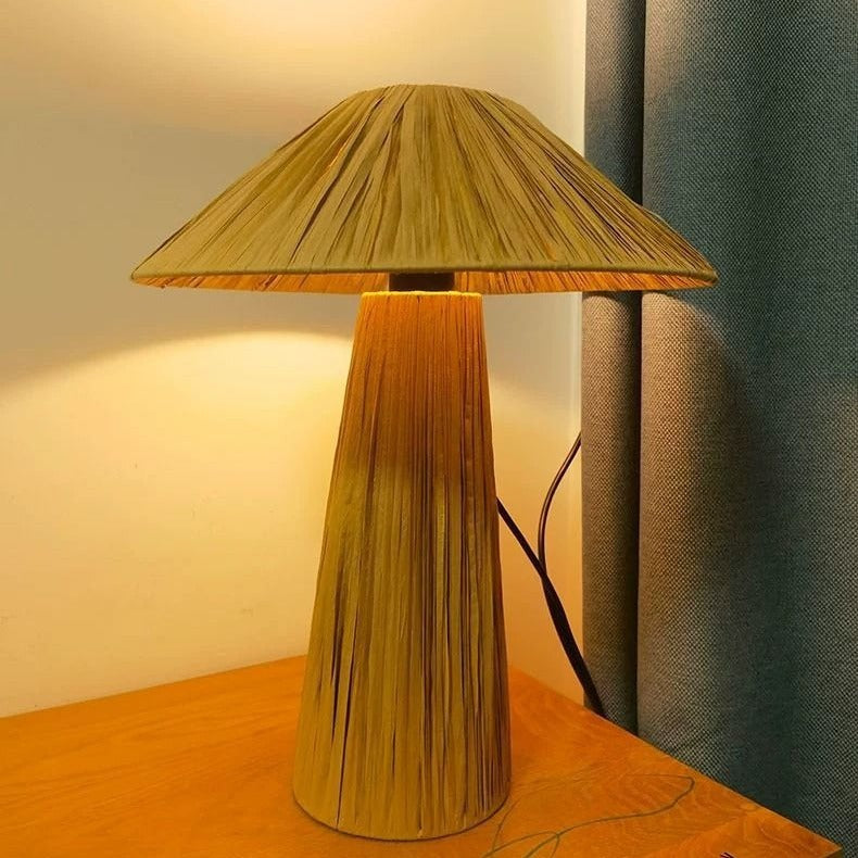 Japanese-style Bamboo Hat Woven Table Lamp
