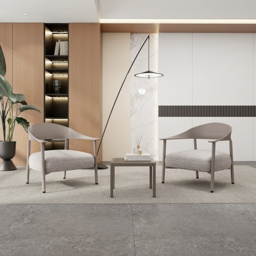 Modern 2 Piece Accent Chair Set With Coffee Table  Apricot Brown PP  Steel Frame Sofa Set, Soft Cushioned Seating For Living Room, Lounge, Balcony