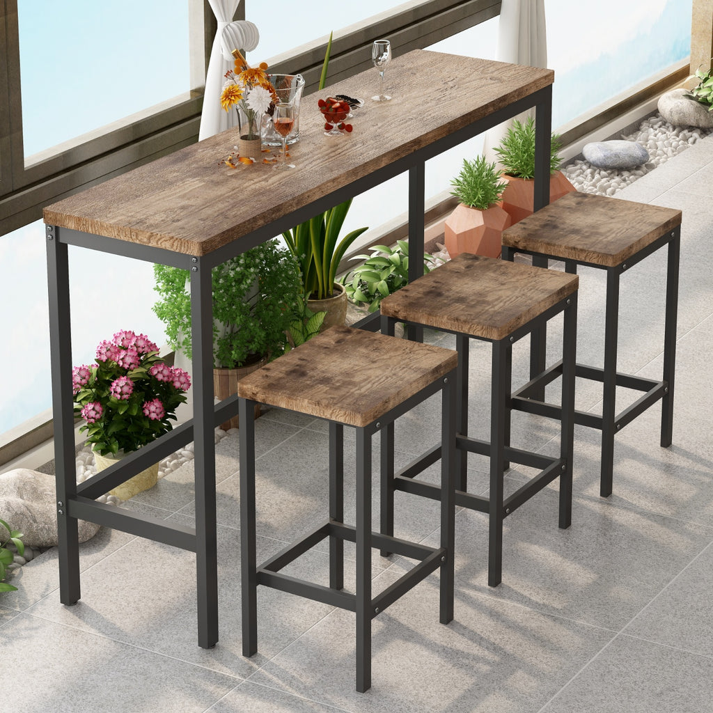 Modern Kitchen Dining Pub Table Set With 3 Stools, Easy Assembly