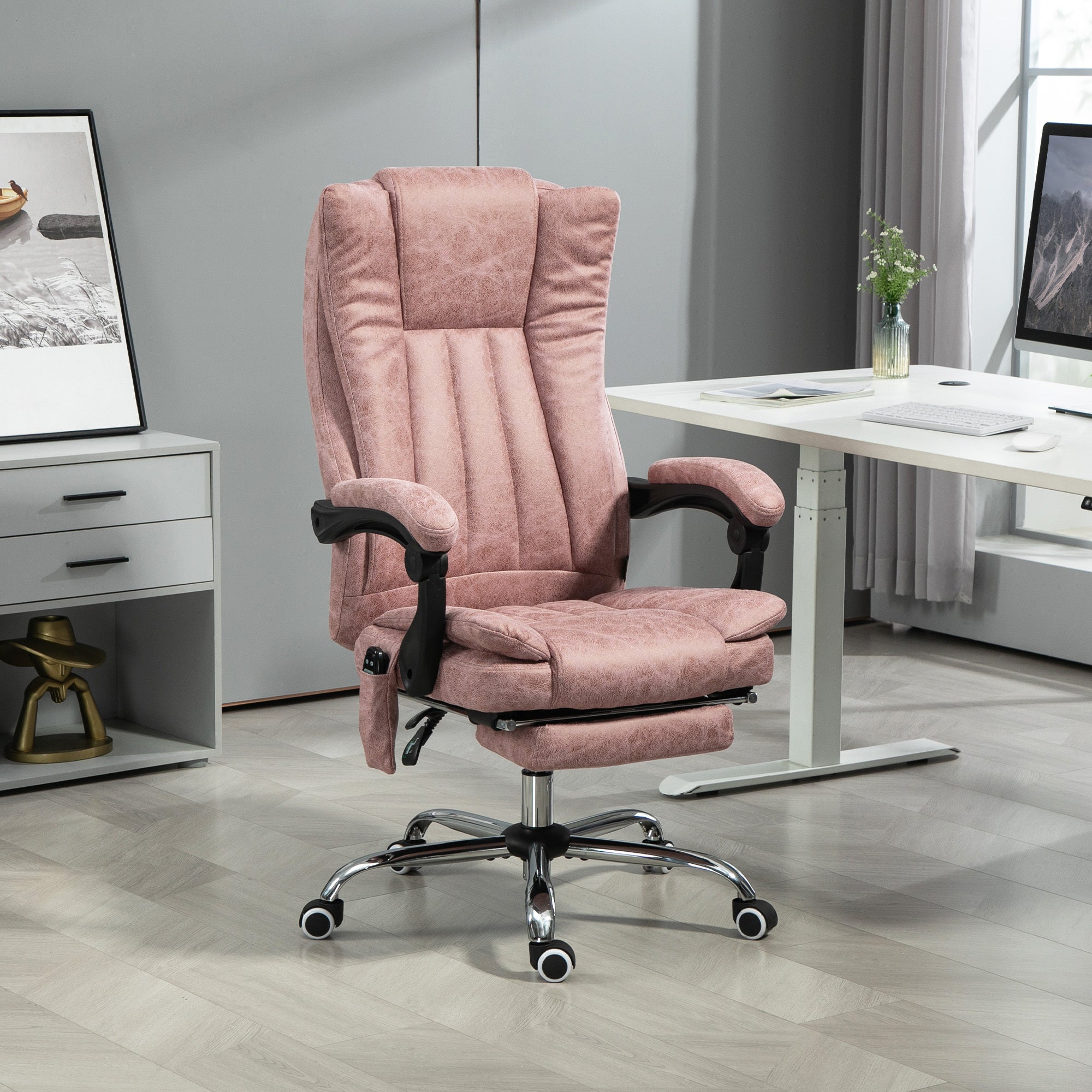 Massage Office Chair With 6 Points And Heat, Reclining Computer Chair With Adjustable Height And Footrest