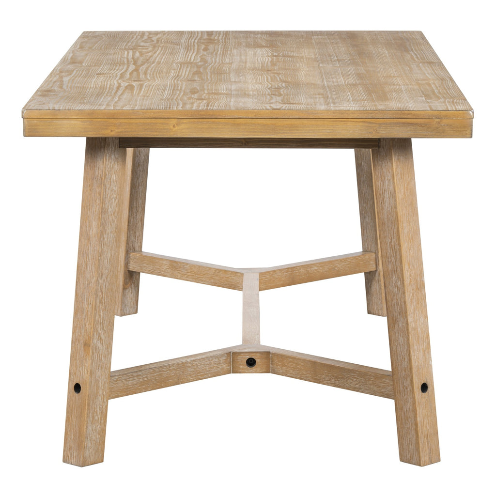 TREXM 6-piece Retro Farmhouse Style Dining Set, Rectangular Table And 4 Upholstered Chairs With Ratt