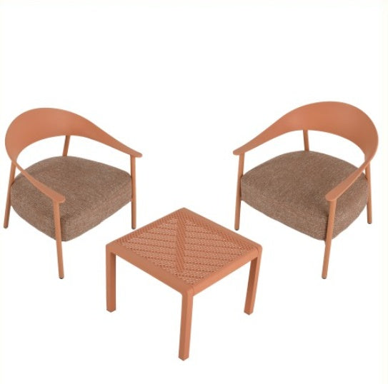 Modern 2 Piece Accent Chair Set With Coffee Table  Apricot Brown PP  Steel Frame Sofa Set, Soft Cushioned Seating For Living Room, Lounge, Balcony