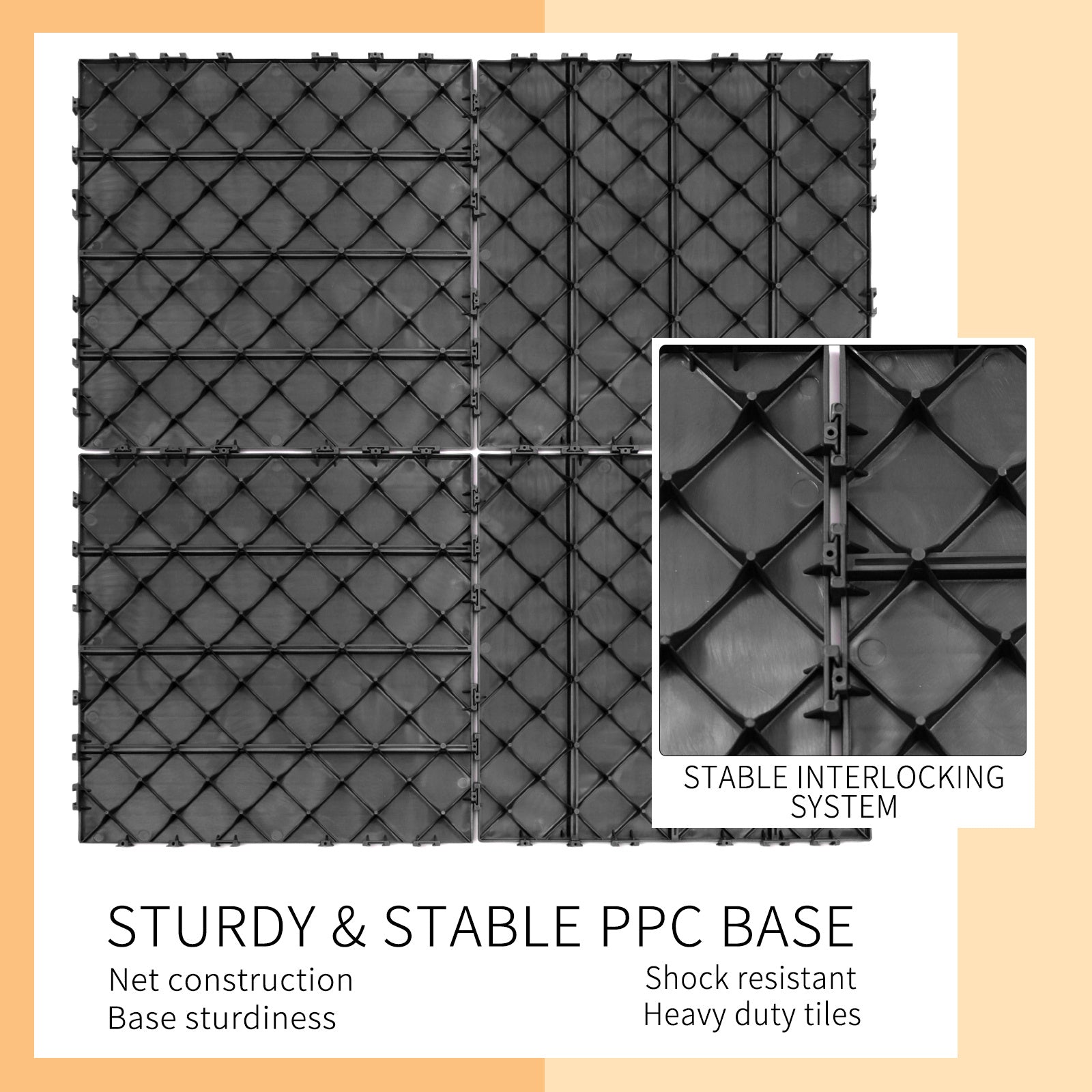 Plastic Interlocking Deck Tiles, 12x12  Pack Of 44  Patio Flooring Outdoor Waterproof All Weather Use For Garden Poolside Front  Back Yard, Light Gray