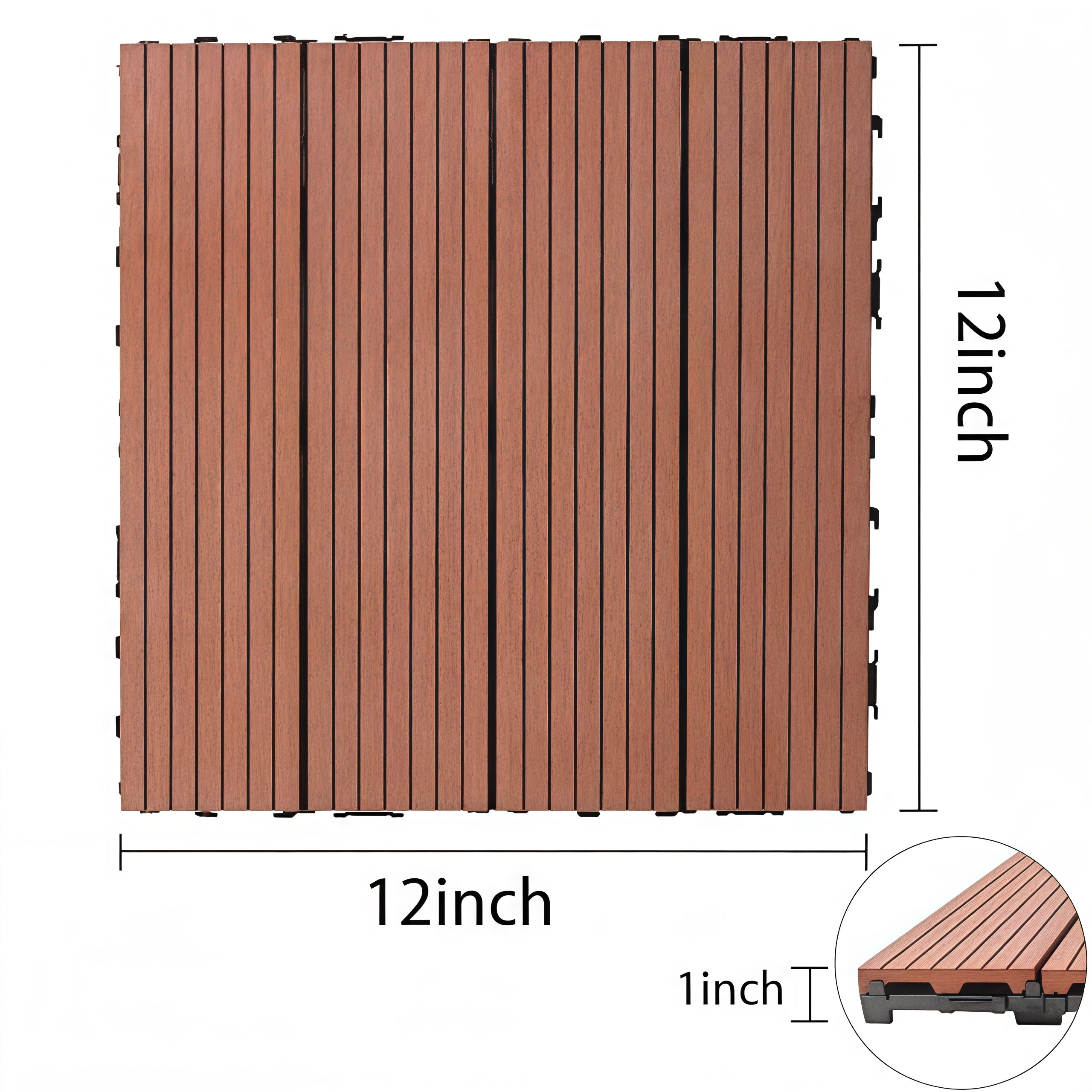 Wood Plastic Composite Deck Tiles Set Of 20, Sustainable FSC Composite Decking Resist Rust, Water, Weather, Easy To DIY & Maintain, Ideal For Patios, Balconies, Rooftops, Mahogany Colour