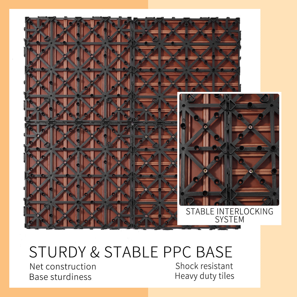 Wood Plastic Composite Deck Tiles Set Of 20, Sustainable FSC Composite Decking Resist Rust, Water, Weather, Easy To DIY & Maintain, Ideal For Patios, Balconies, Rooftops, Mahogany Colour