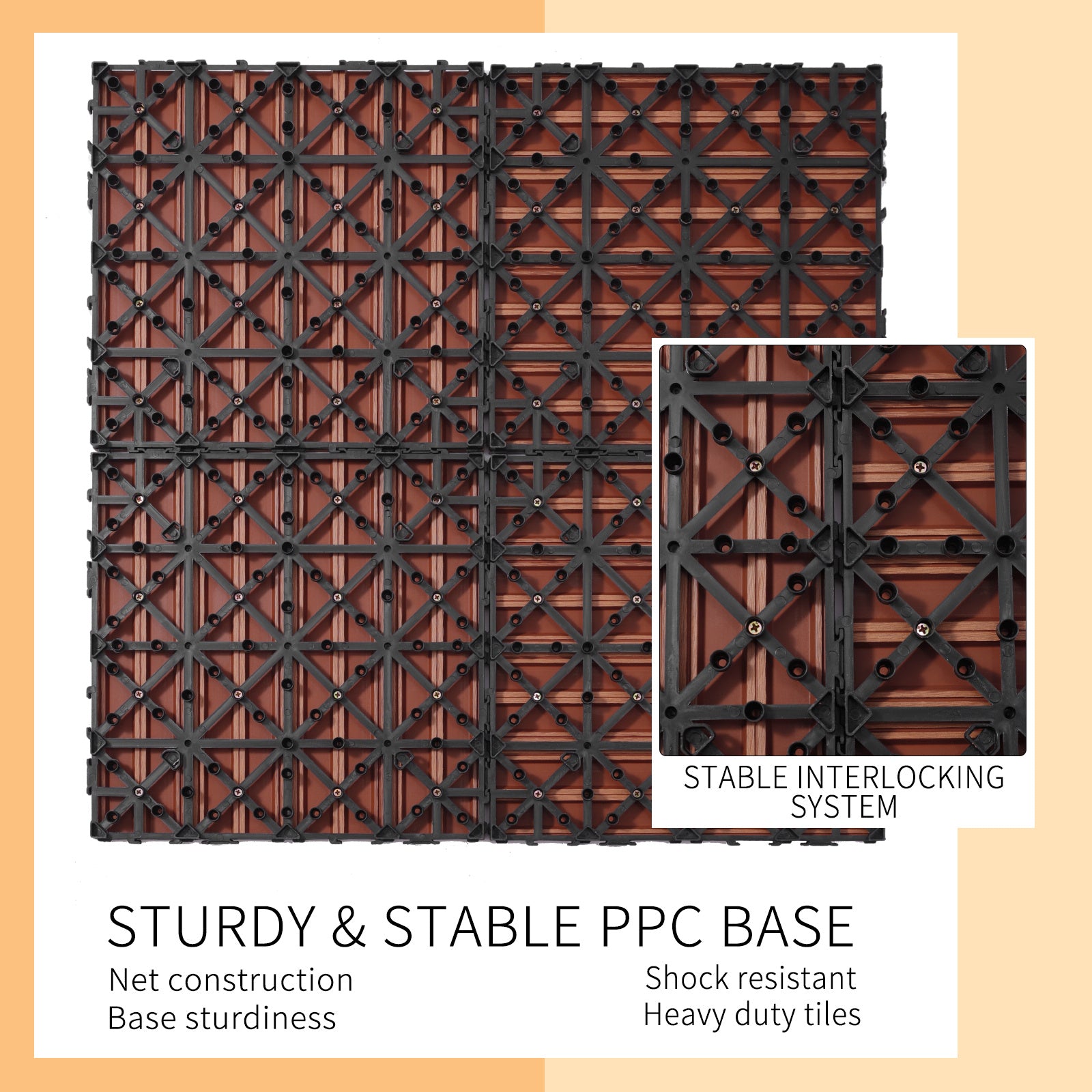 Wood Plastic Composite Deck Tiles Set Of 20, Sustainable FSC Composite Decking Resist Rust, Water, Weather, Easy To DIY & Maintain, Ideal For Patios, Balconies, Rooftops, Mahogany Colour