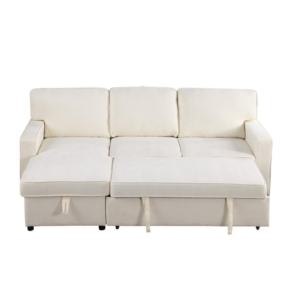 USTYLE Upholstery Sleeper Sectional Sofa With Storage Space, USB Port, 2 Cup Holders On Back Cushions