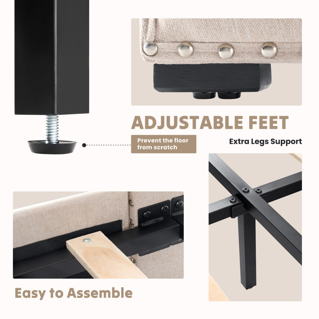 Storage Headboard With Charging Station This Upholstered Bed Frame Features A Practical Storage Headboard With A Built-in Charging Station, Offering Convenient Access To Power For Your Devices. Keep