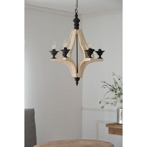 6 - Light Wood Chandelier With Adjustable Chain For Kitchen, Dining Hall Entrance, Bulb Not Included