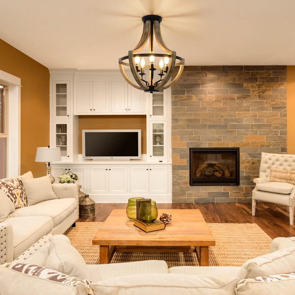 Solid Wood Modern Chandelier For Dining Room, Living Room, Kitchen, Island, Bedroom, Foyer, Height Adjustable, Brown Unavailable Platforms- Welfel