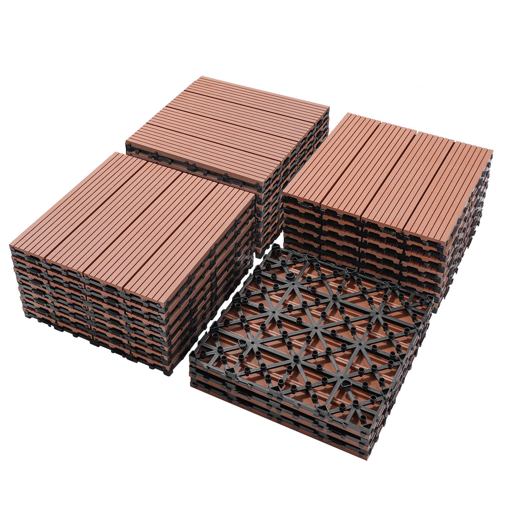 Wood Plastic Composite Deck Tiles Set Of 20, Sustainable FSC Composite Decking Resist Rust, Water, Weather, Easy To DIY & Maintain, Ideal For Patios, Balconies, Rooftops, Mahogany Colour