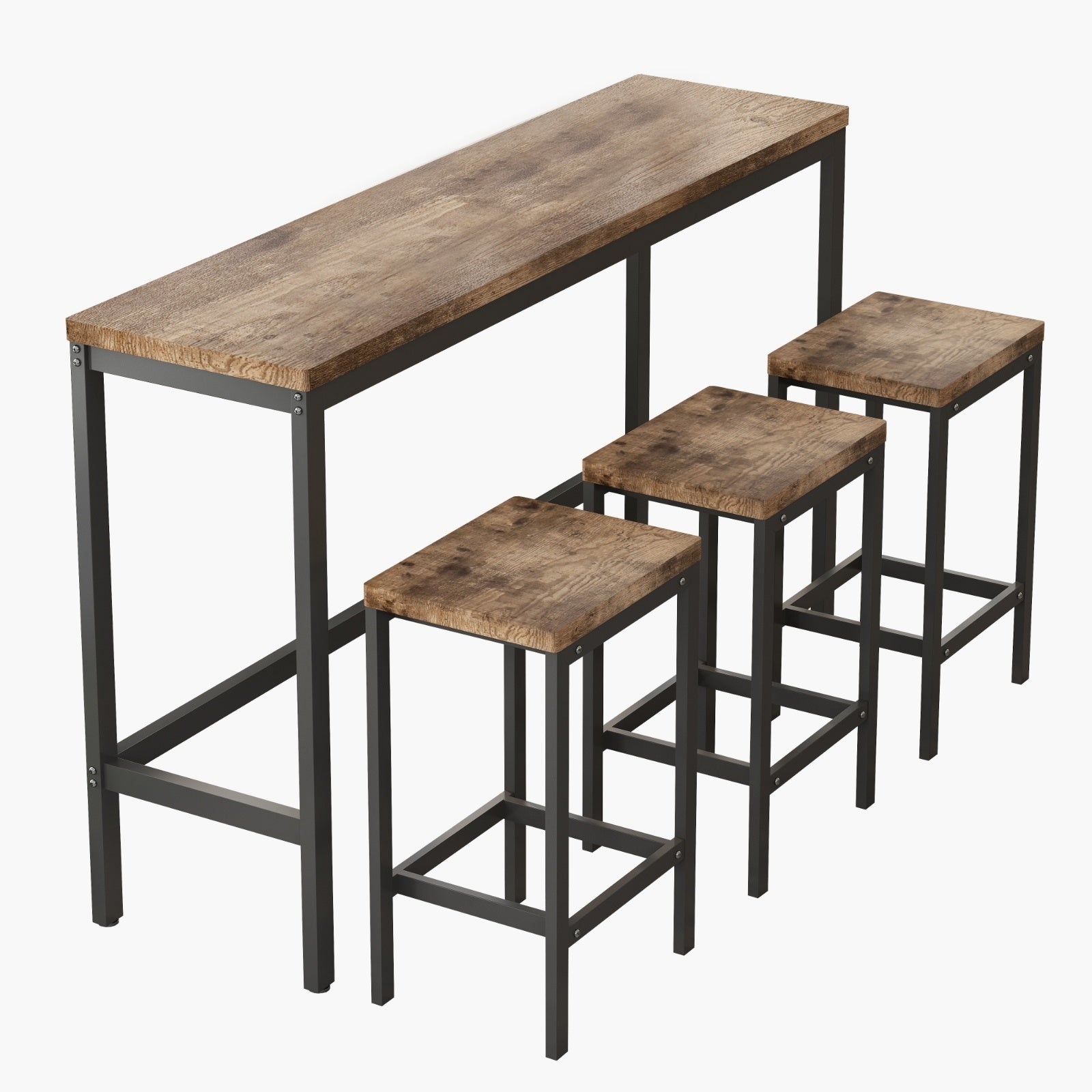 Modern Kitchen Dining Pub Table Set With 3 Stools, Easy Assembly