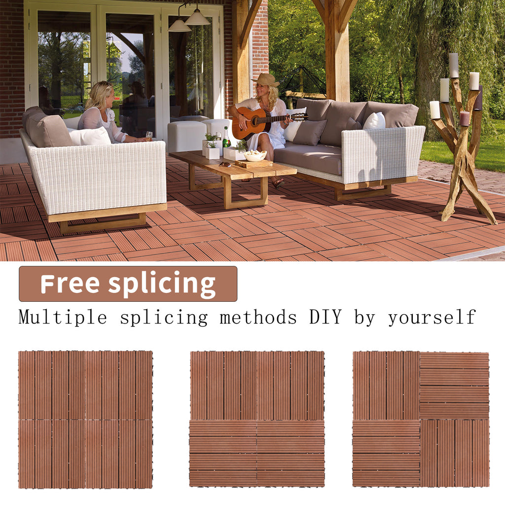 Wood Plastic Composite Deck Tiles Set Of 20, Sustainable FSC Composite Decking Resist Rust, Water, Weather, Easy To DIY & Maintain, Ideal For Patios, Balconies, Rooftops, Mahogany Colour