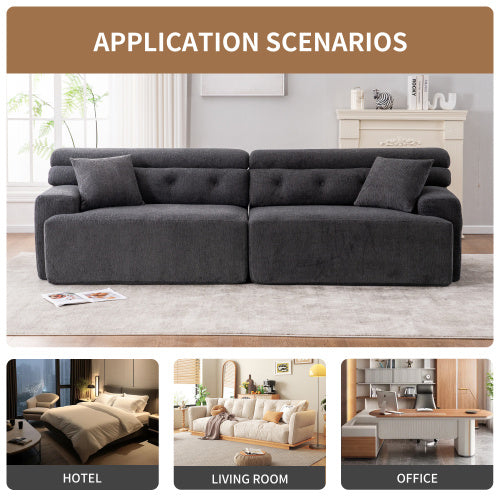 LY-029 GRAY COMPRESSION SOFA 4-seater Combined Sofa, Wood Grain Chenille Fabric, Full Sponge Compression Sofa,combined Sofa With 2 Pillows For Living  Home Furniture  Apartment