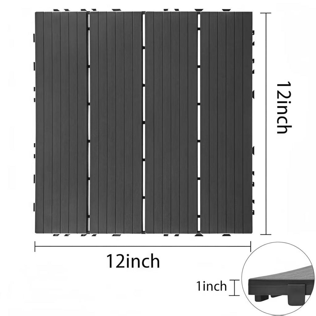 Plastic Interlocking Deck Tiles, 12x12  Pack Of 44  Patio Flooring Outdoor Waterproof All Weather Use For Garden Poolside Front  Back Yard, Light Gray