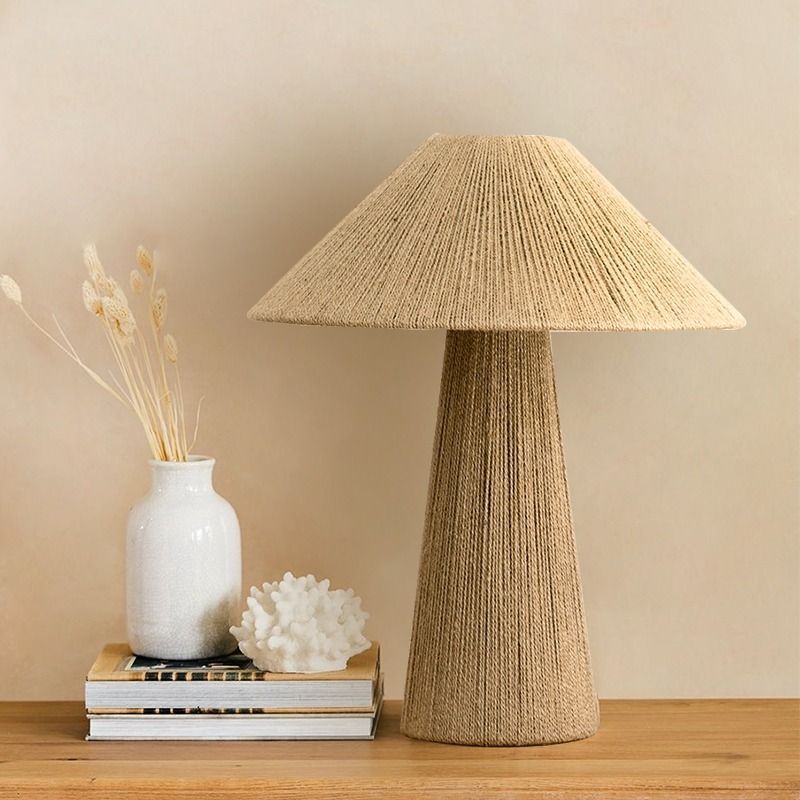 Japanese-style Bamboo Hat Woven Table Lamp
