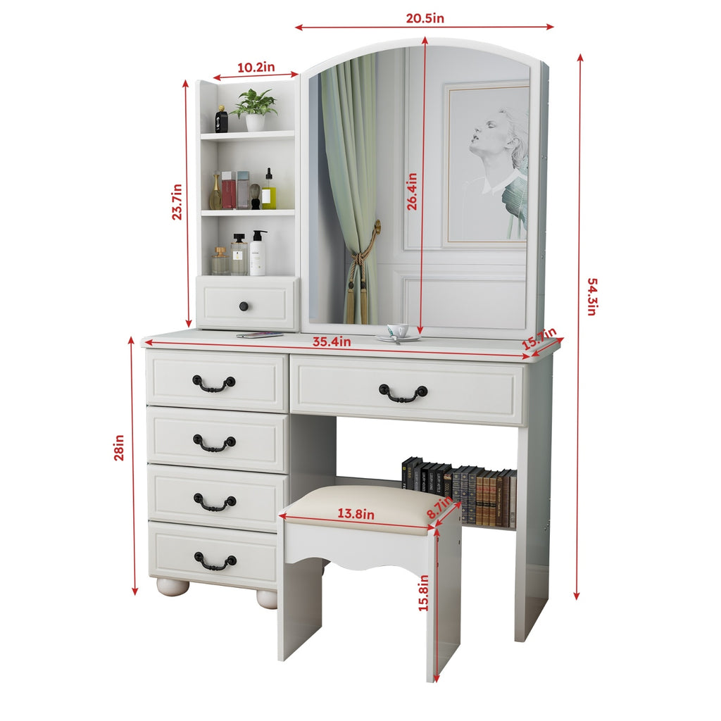 Vanity Desk With Mirror & Lights, Makeup Table Set